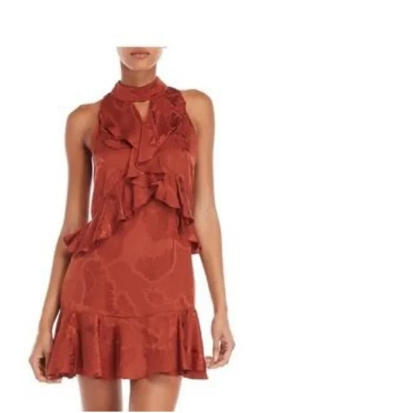 cinq a sept Dresses & Skirts - Cinq a Sept Maxine Silk Dress‎ 10 Orange Jacquard Ruffle Designer Cocktail Chic